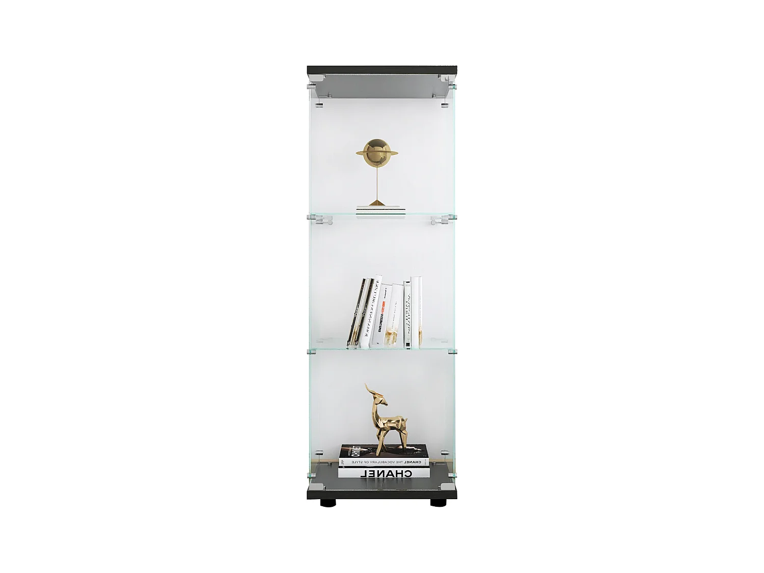 Vitrine en verre avec 3 étagères, armoire à curiosités à une porte pour salon, chambre, bureau, bibliothèque en verre noire sur pied, installation rapide