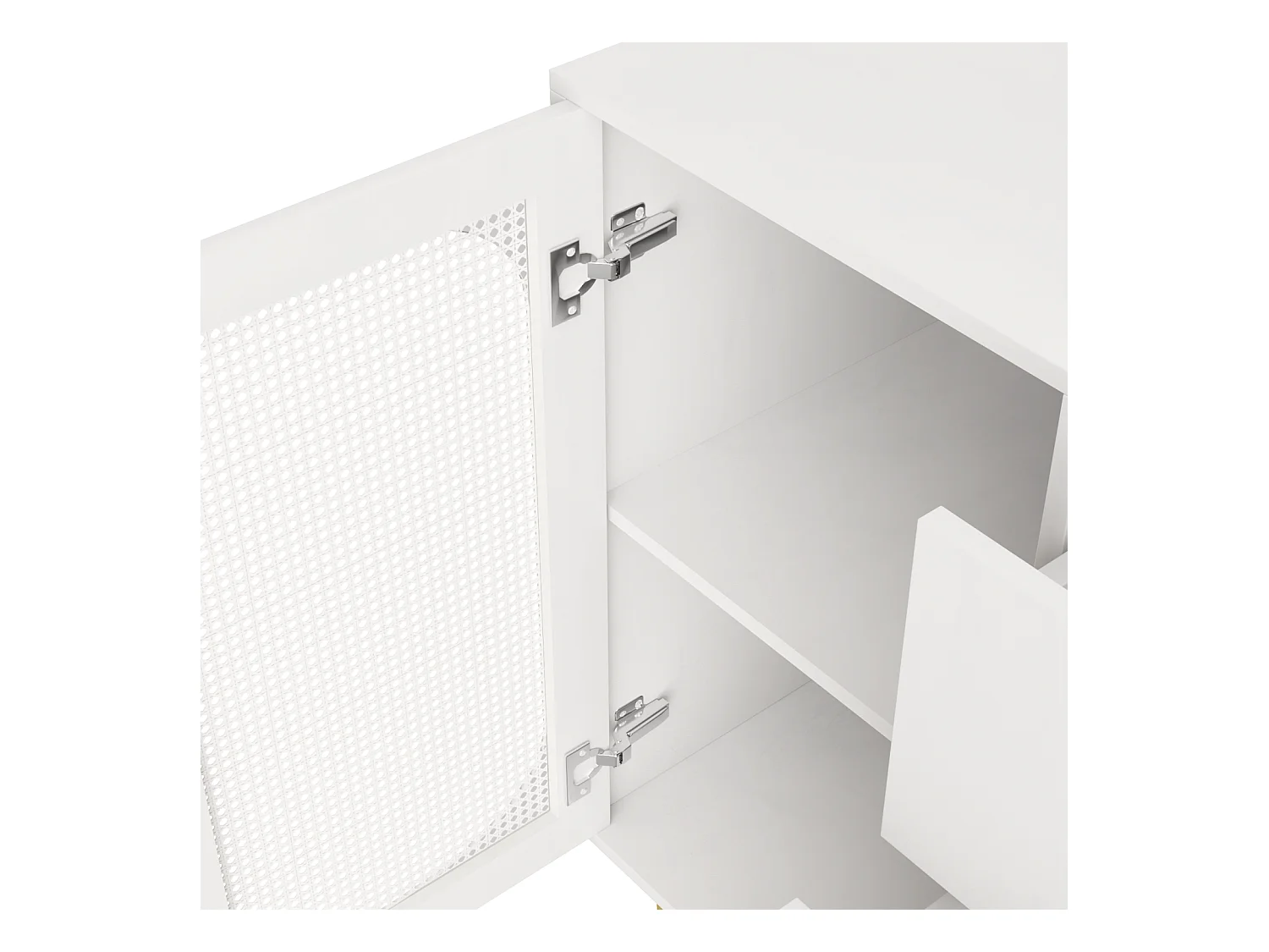 Buffet indépendant 120×40×90 cm avec portes en rotin PE et tiroir, armoire de rangement en bois – Idéal cuisine, salon ou maison – Blanc