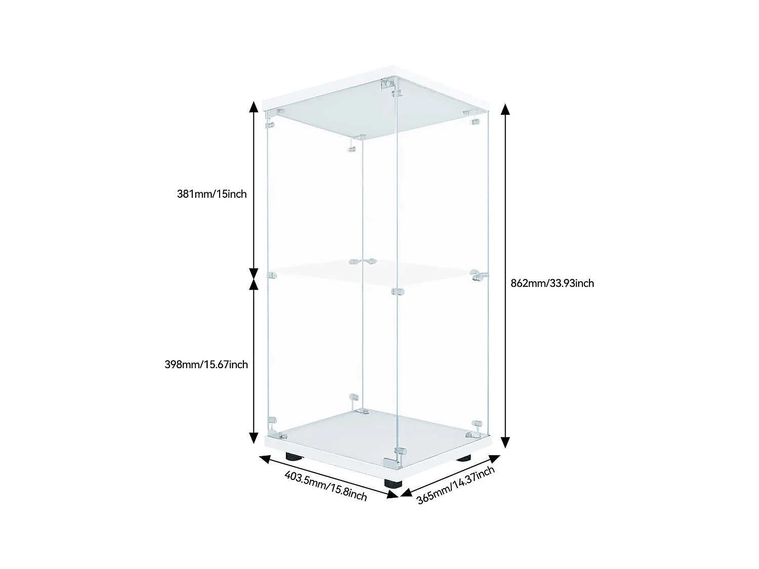 Vitrine en verre trempé à 2 niveaux avec porte, structure en métal blanc et éclairage LED intégré – Design moderne et élégant