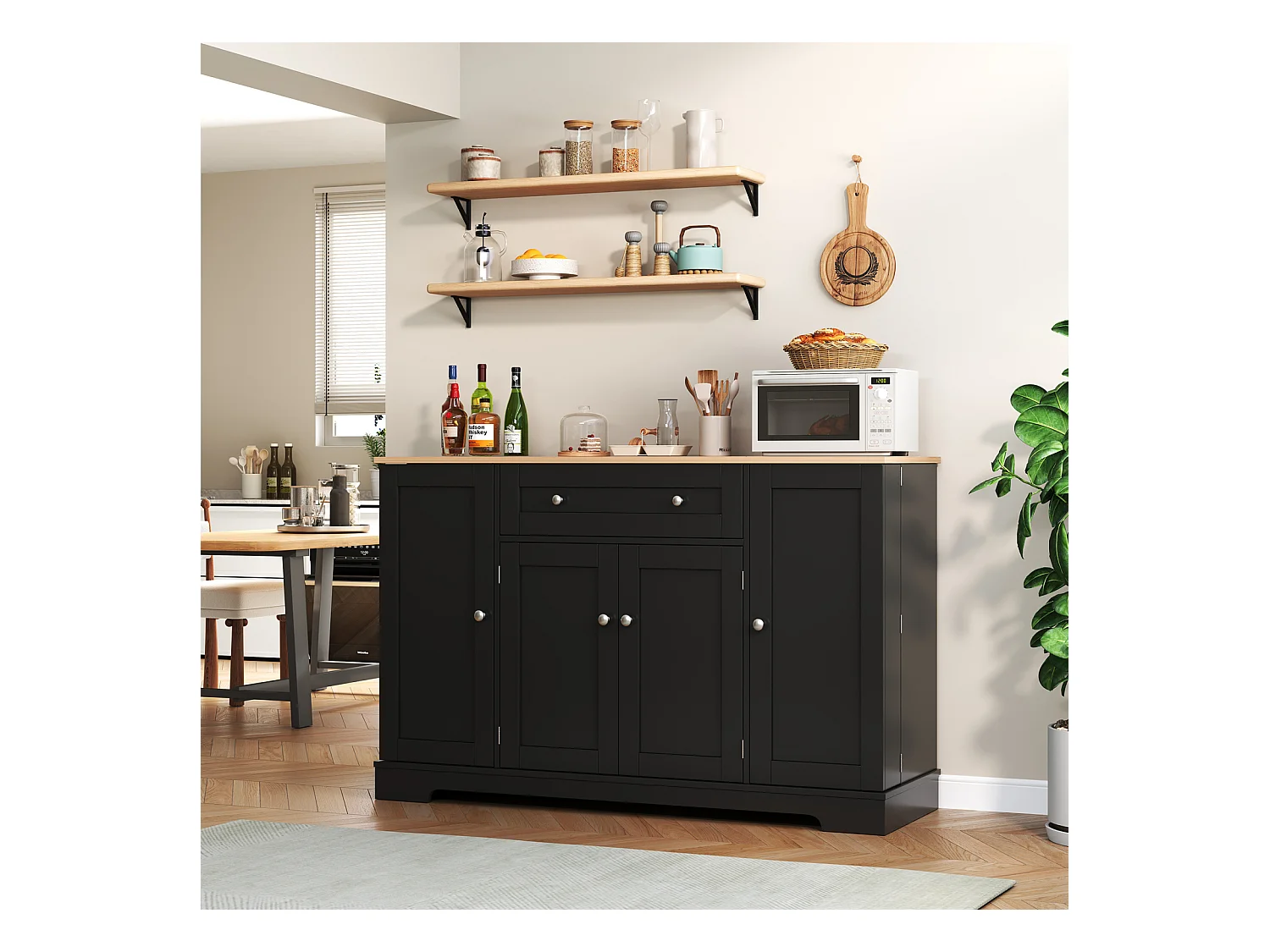 Buffet multifonction avec tiroir, portes et étagères réglables – Design moderne avec protection anti-basculement, idéal cuisine, salon