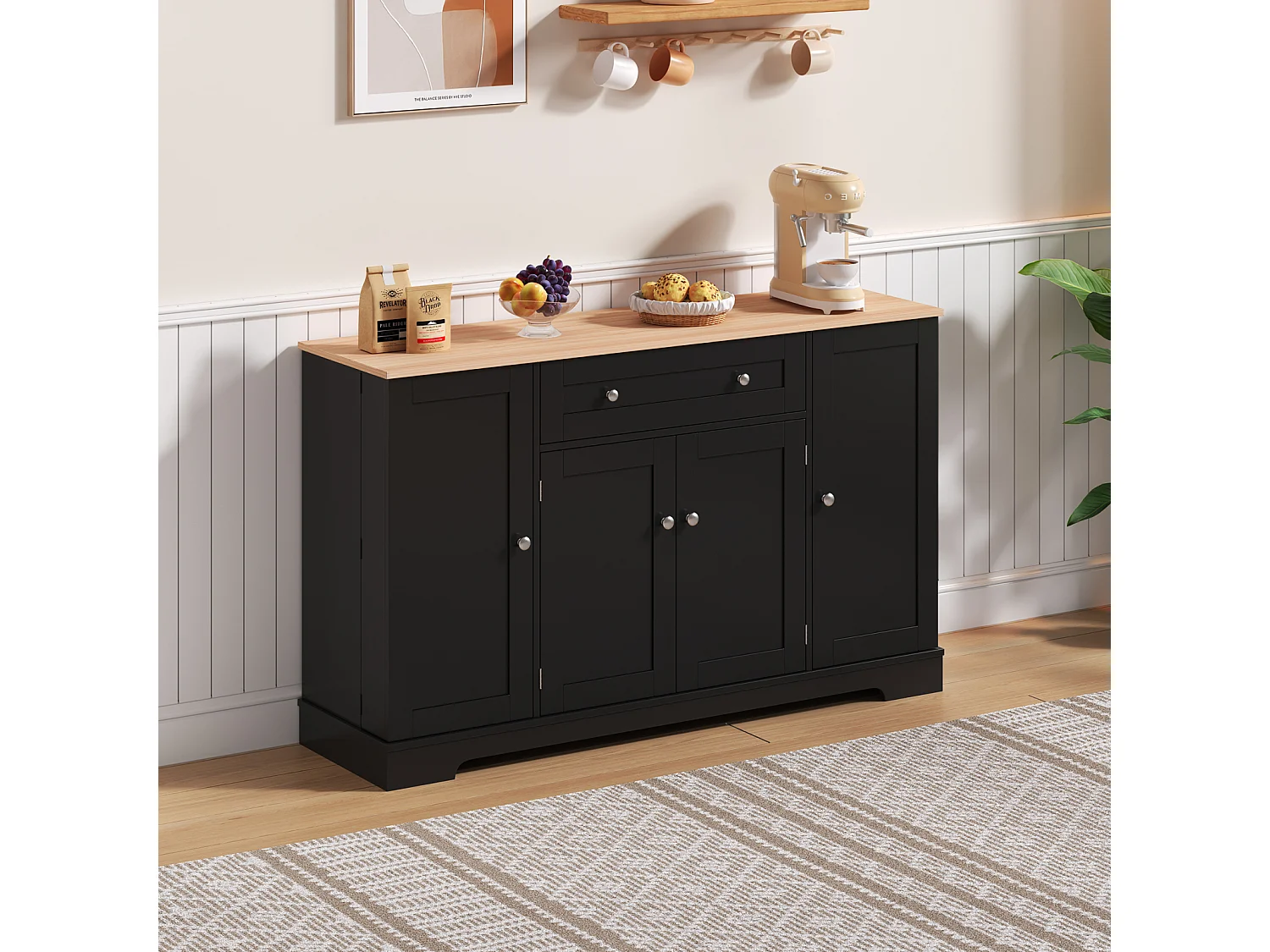 Buffet multifonction avec tiroir, portes et étagères réglables – Design moderne avec protection anti-basculement, idéal cuisine, salon