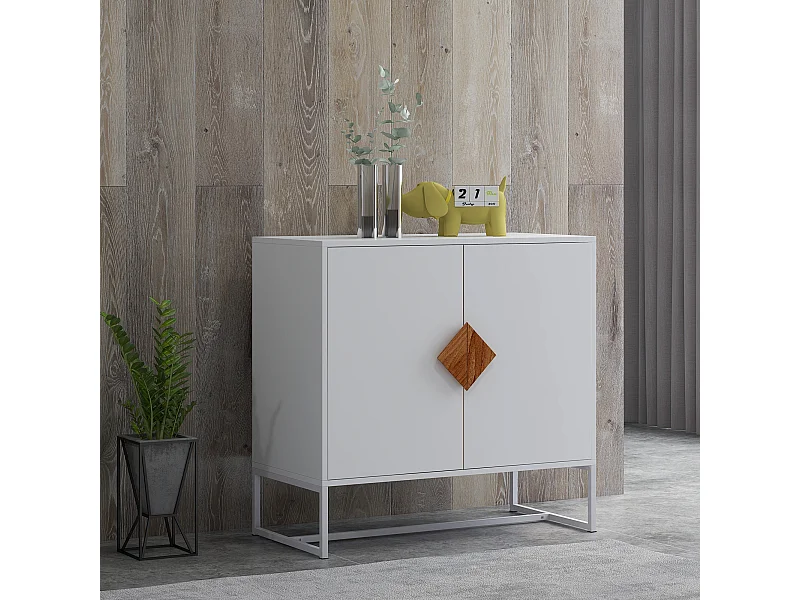 Buffet 2 portes en bois massif avec poignées carrées – Meuble de rangement élégant pour salon, salle à manger ou cuisine