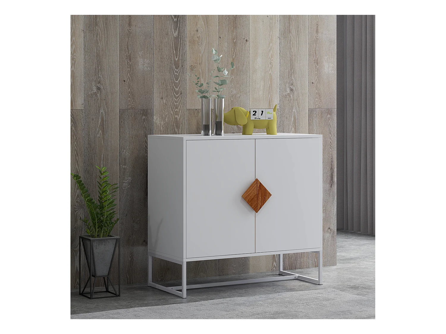 Buffet 2 portes en bois massif avec poignées carrées – Meuble de rangement élégant pour salon, salle à manger ou cuisine