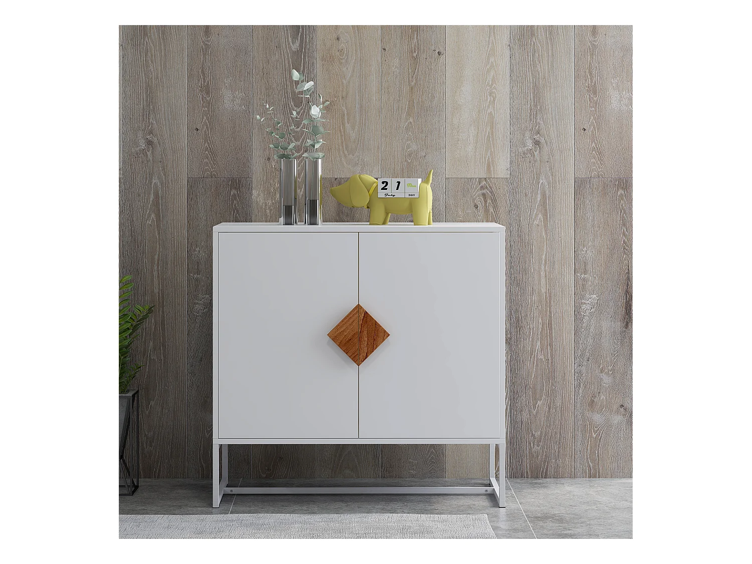 Buffet 2 portes en bois massif avec poignées carrées – Meuble de rangement élégant pour salon, salle à manger ou cuisine