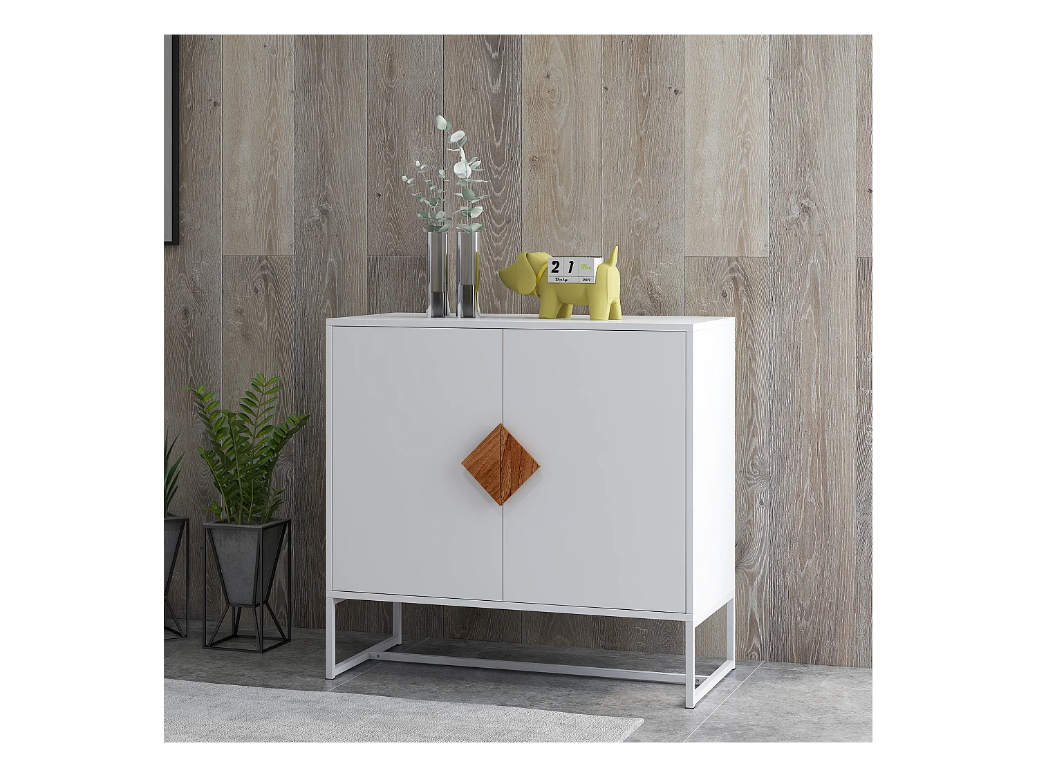 Buffet 2 portes en bois massif avec poignées carrées – Meuble de rangement élégant pour salon, salle à manger ou cuisine