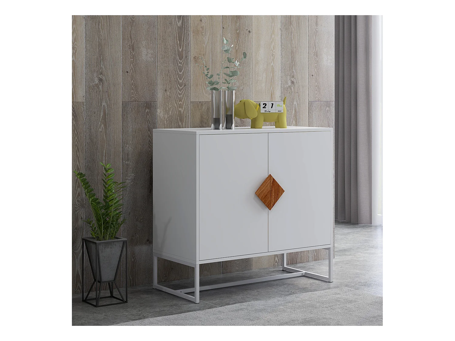 Buffet 2 portes en bois massif avec poignées carrées – Meuble de rangement élégant pour salon, salle à manger ou cuisine