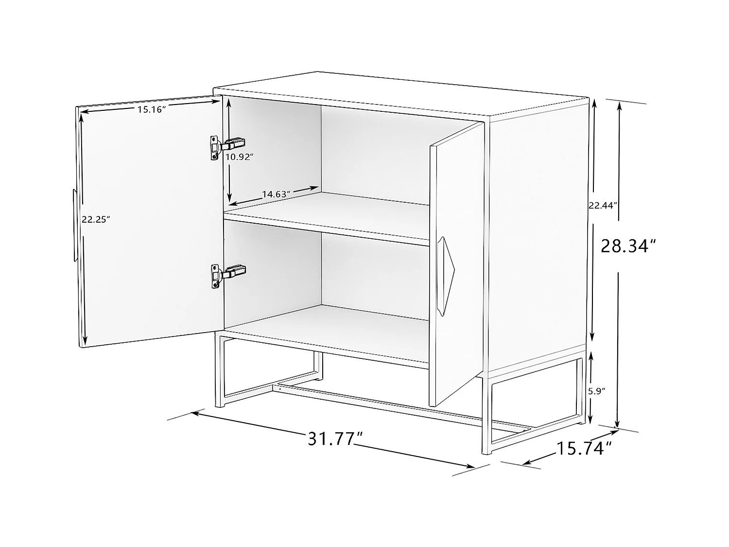 Buffet 2 portes en bois massif avec poignées carrées – Meuble de rangement élégant pour salon, salle à manger ou cuisine