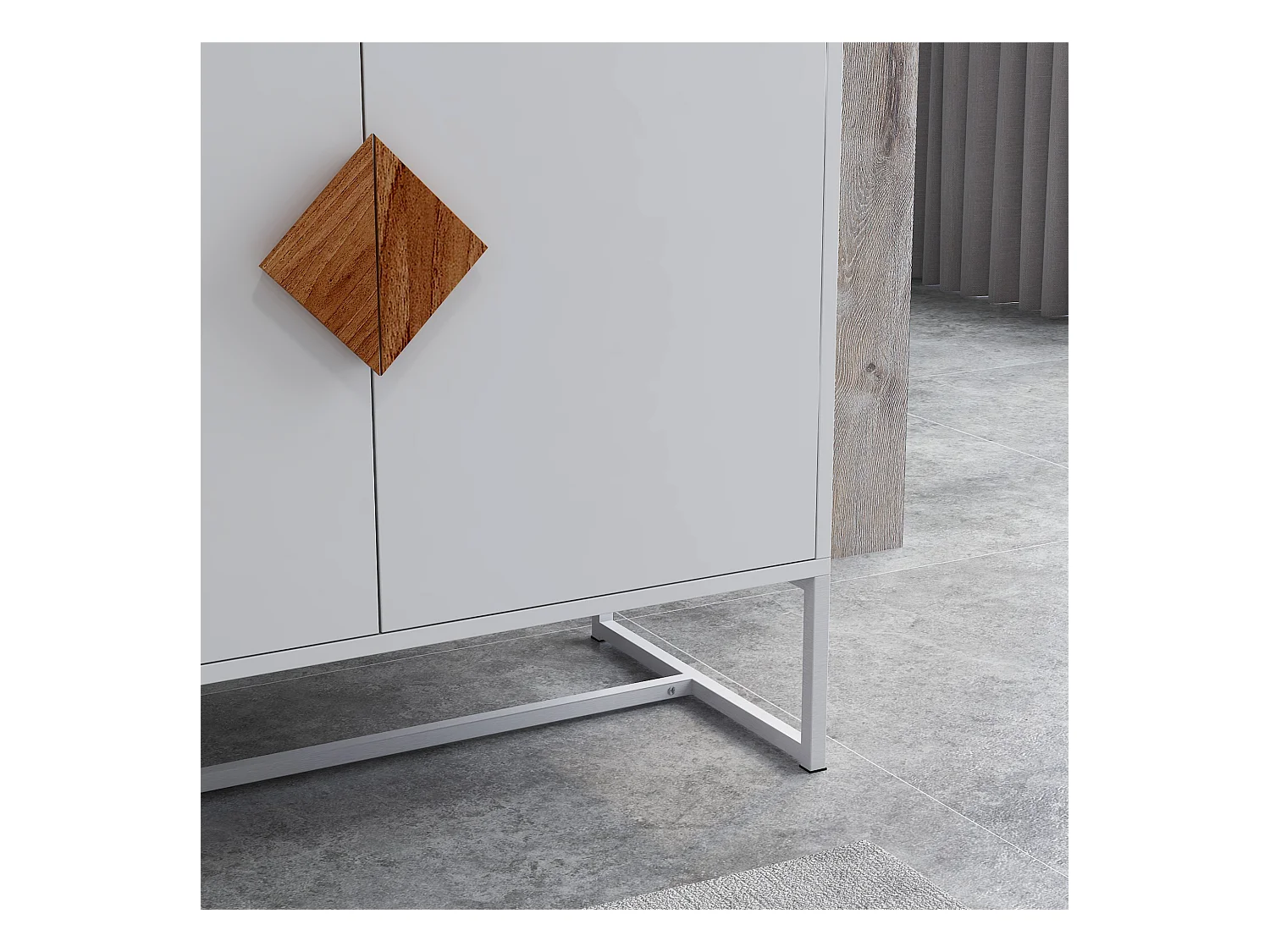 Buffet 2 portes en bois massif avec poignées carrées – Meuble de rangement élégant pour salon, salle à manger ou cuisine