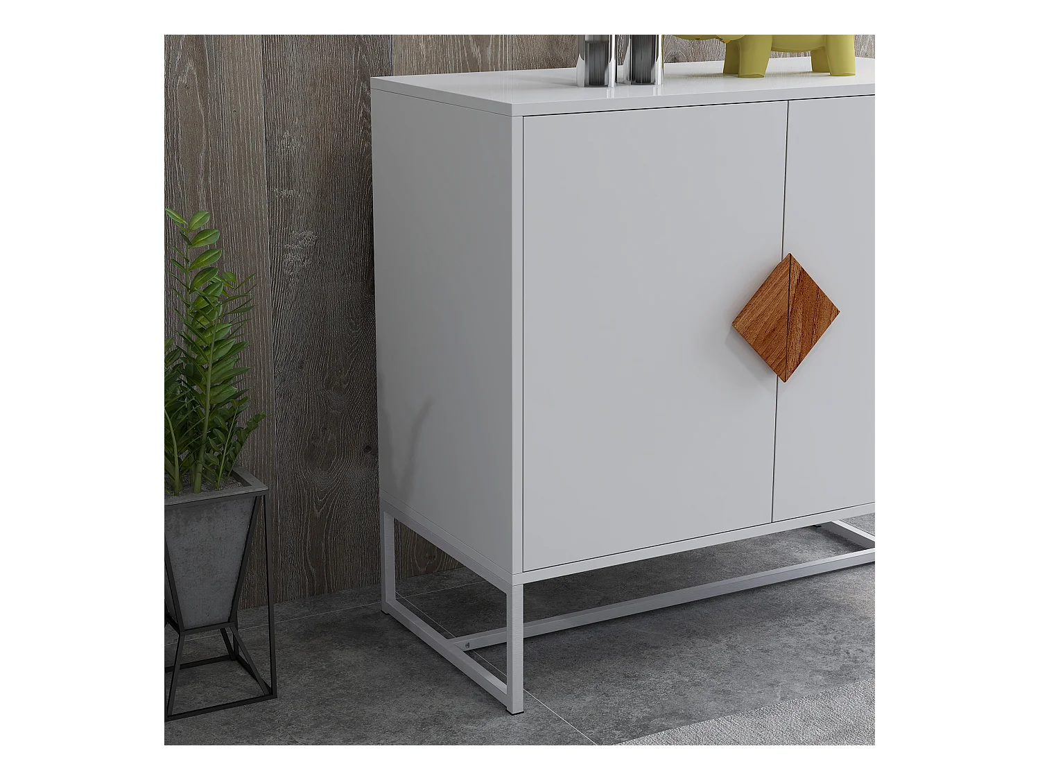 Buffet 2 portes en bois massif avec poignées carrées – Meuble de rangement élégant pour salon, salle à manger ou cuisine