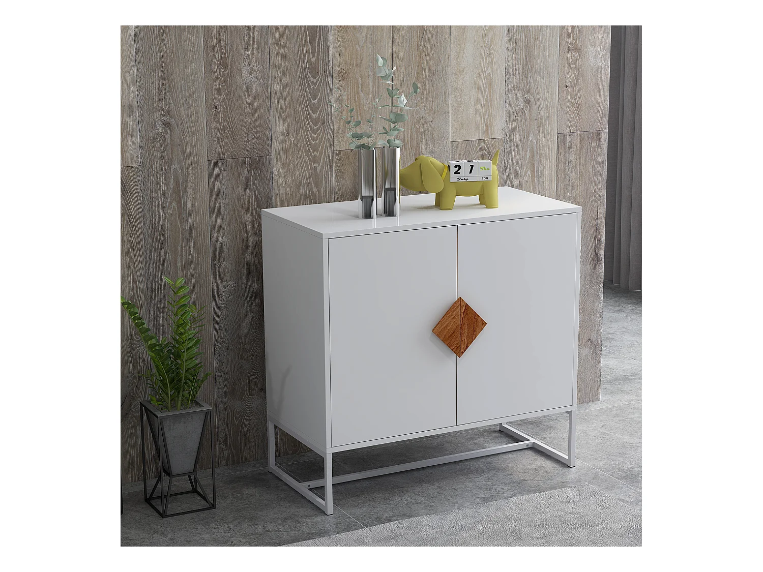 Buffet 2 portes en bois massif avec poignées carrées – Meuble de rangement élégant pour salon, salle à manger ou cuisine