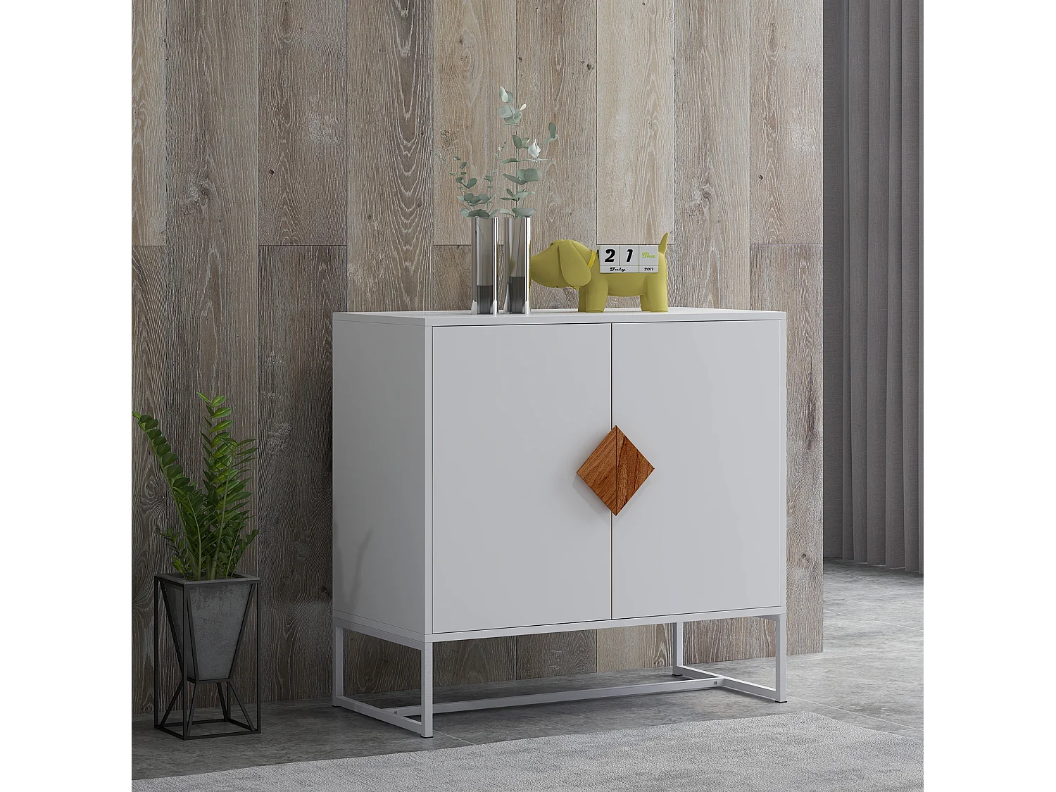 Aparador de 2 puertas de madera maciza con tiradores cuadrados: elegante mueble de almacenaje para salón, comedor o cocina.