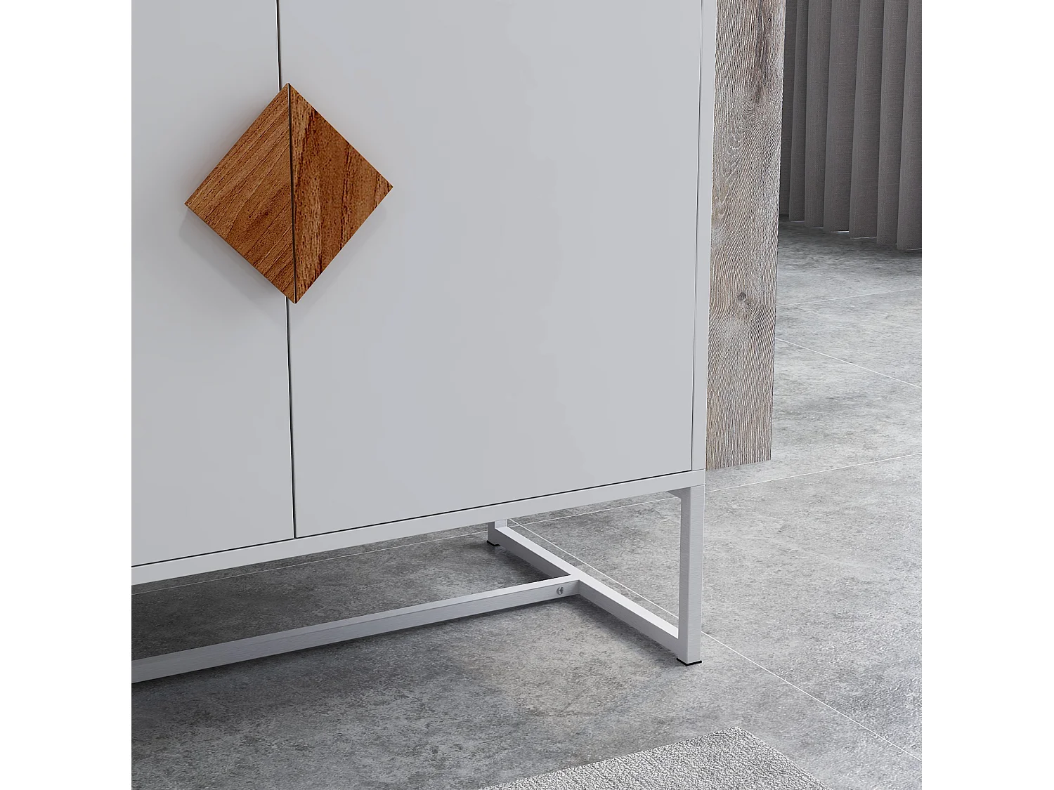 Aparador de 2 puertas de madera maciza con tiradores cuadrados: elegante mueble de almacenaje para salón, comedor o cocina.