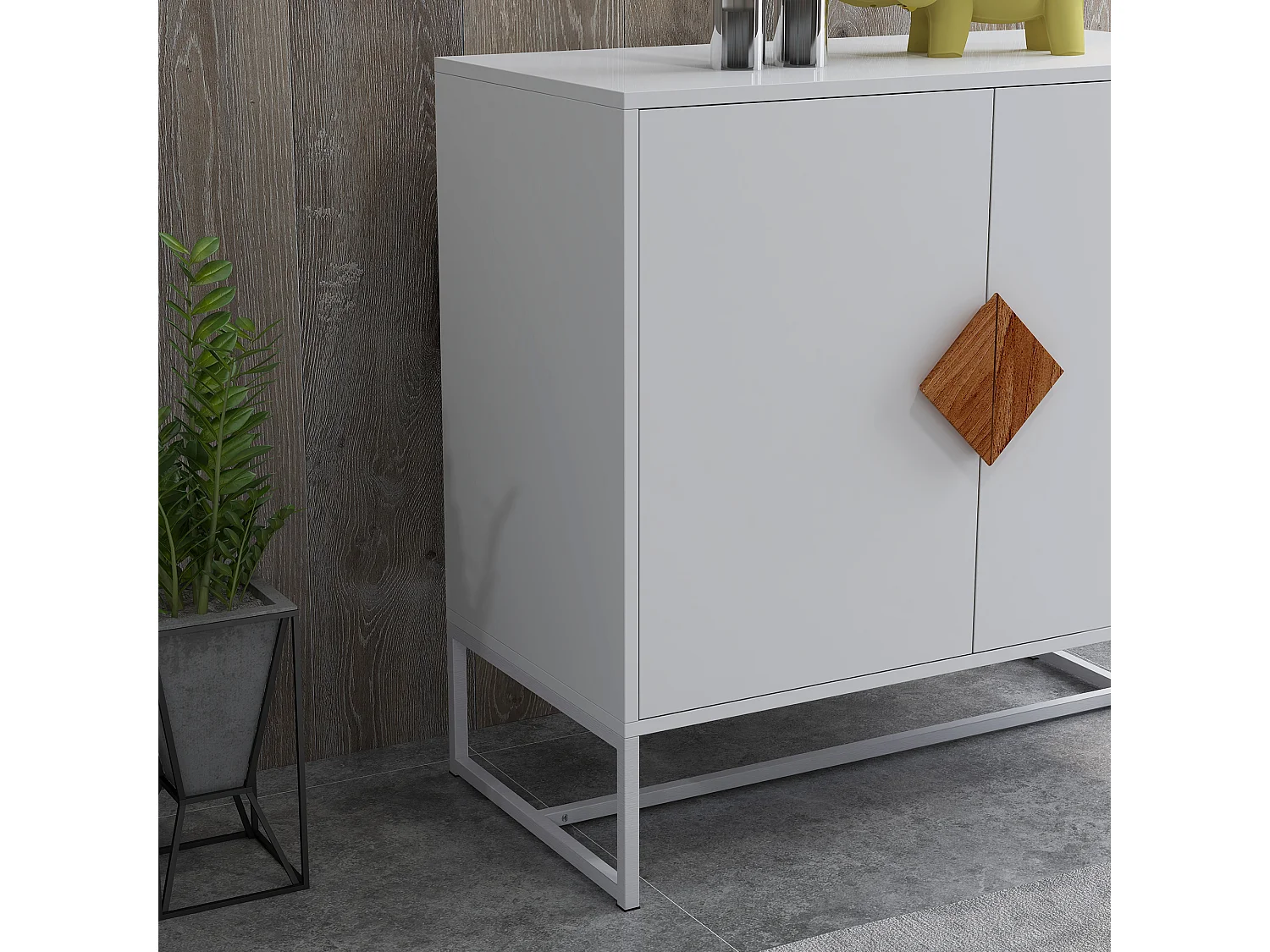 Aparador de 2 puertas de madera maciza con tiradores cuadrados: elegante mueble de almacenaje para salón, comedor o cocina.