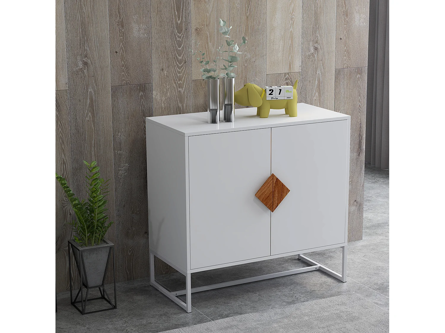 Aparador de 2 puertas de madera maciza con tiradores cuadrados: elegante mueble de almacenaje para salón, comedor o cocina.