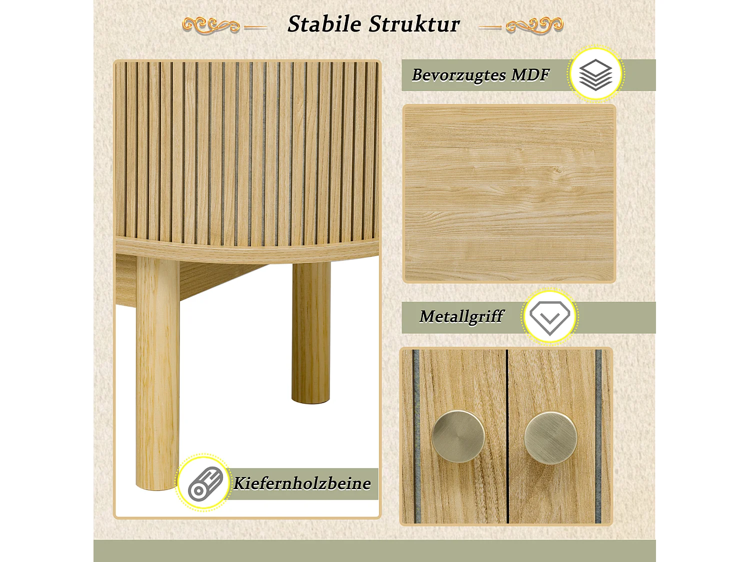 Aparador de madeira estilo retro moderno com portas de correr, prateleiras ajustáveis e pés de pinho, carvalho claro, para sala de jantar, cozinha ou entrada