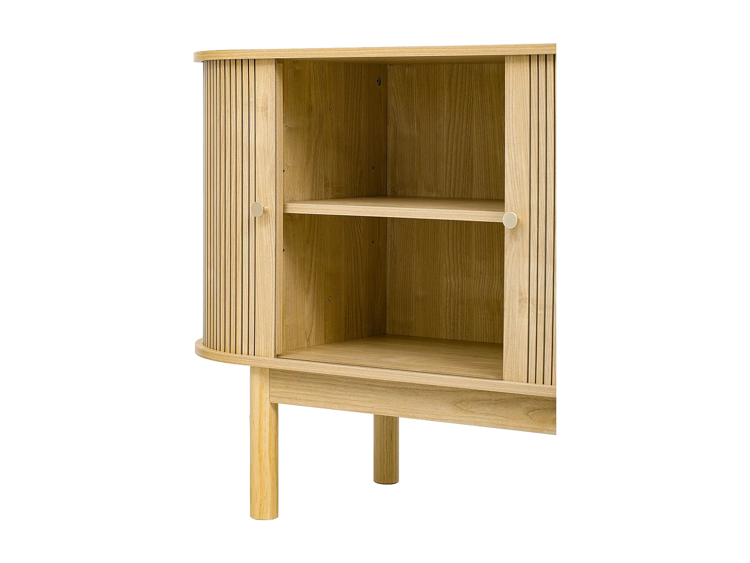 Aparador de madeira estilo retro moderno com portas de correr, prateleiras ajustáveis e pés de pinho, carvalho claro, para sala de jantar, cozinha ou entrada