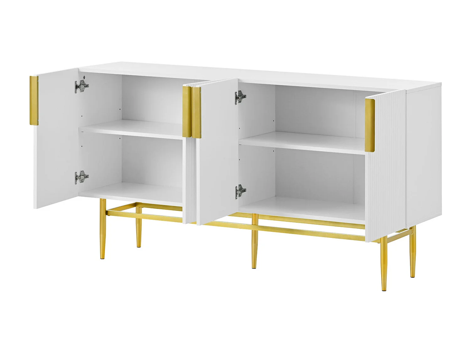 Buffet moderne et élégant 4 portes – Poignées en métal doré – Meuble blanc pour salle à manger, salon, chambre ou entrée