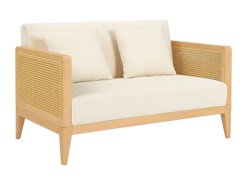 Artena Duo - Divano 2 Posti 143x80x84,5 cm Divanetto in Legno Massello e Polyrattan Rovere con Cuscini Bianco