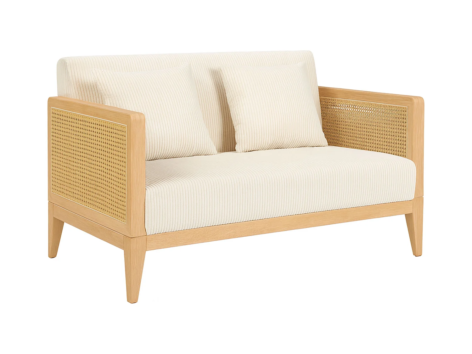 Artena Duo - Divano 2 Posti 143x80x84,5 cm Divanetto in Legno Massello e Polyrattan Rovere con Cuscini Bianco