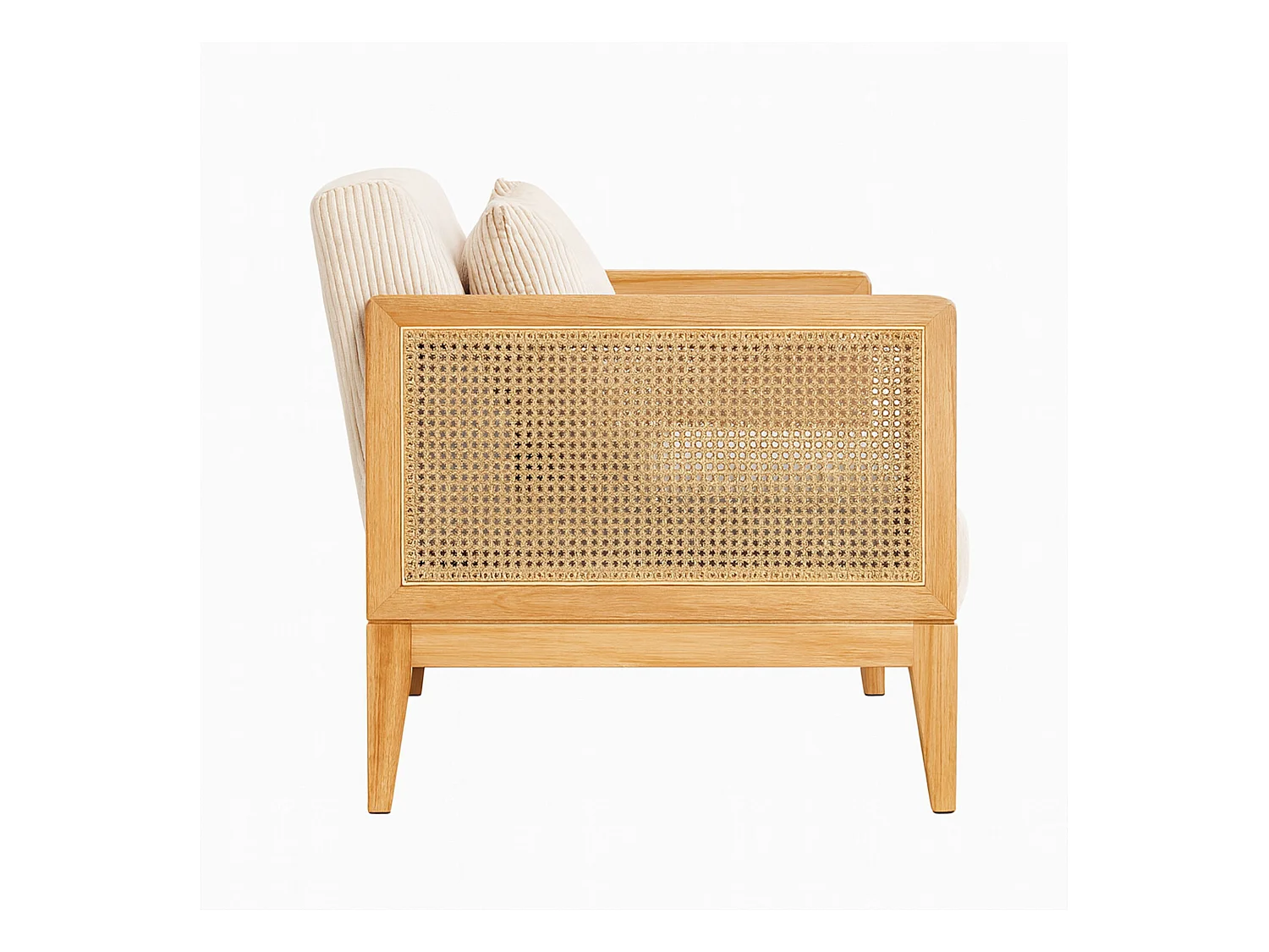 Artena Duo - Divano 2 Posti 143x80x84,5 cm Divanetto in Legno Massello e Polyrattan Rovere con Cuscini Bianco