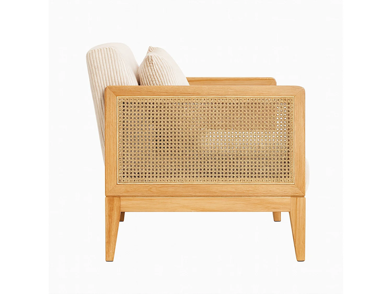 Artena Duo - Divano 2 Posti 143x80x84,5 cm Divanetto in Legno Massello e Polyrattan Rovere con Cuscini Bianco