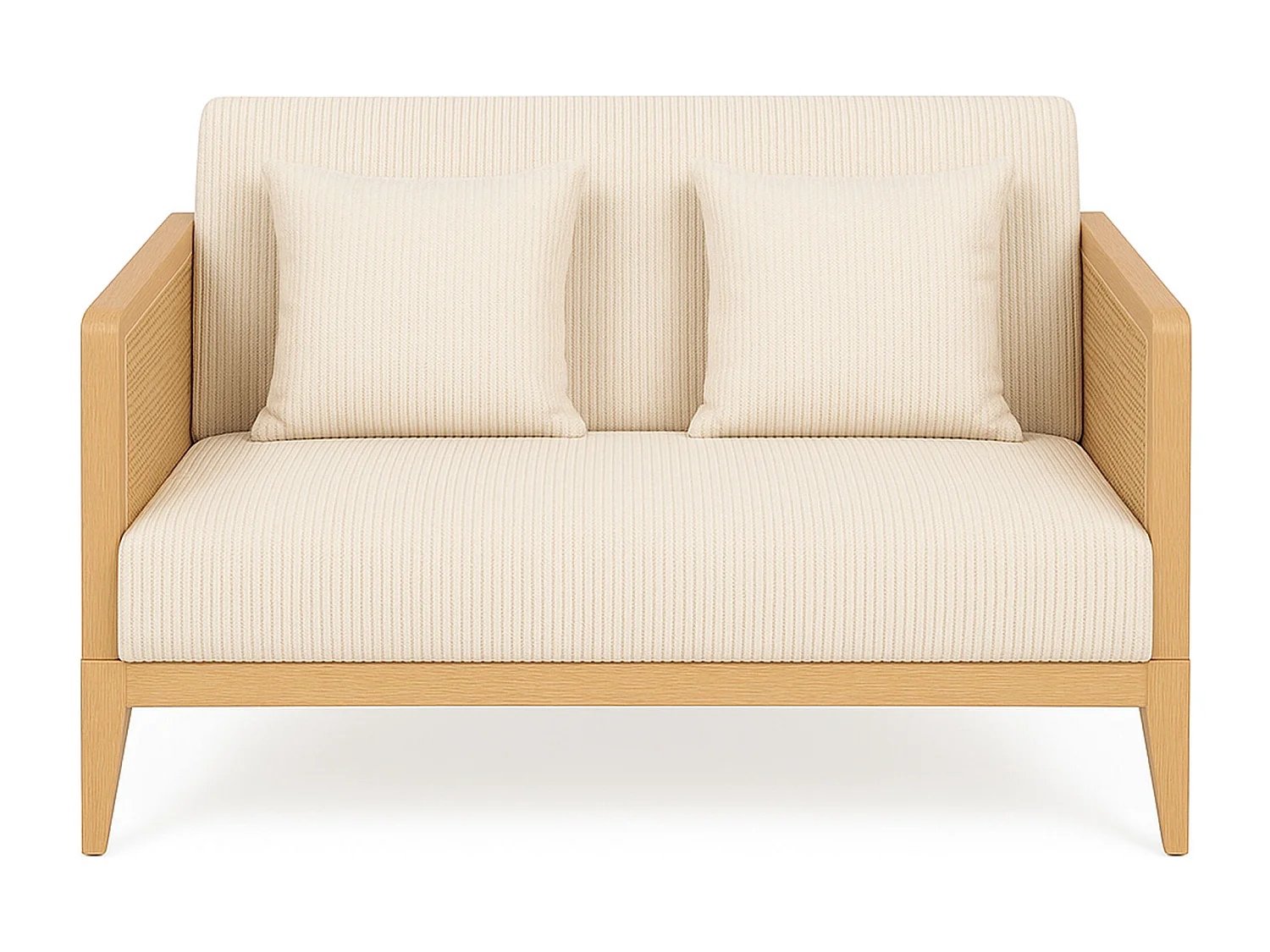 Artena Duo - Divano 2 Posti 143x80x84,5 cm Divanetto in Legno Massello e Polyrattan Rovere con Cuscini Bianco