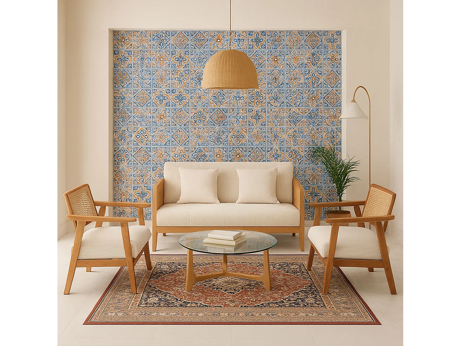 Artena Duo - Divano 2 Posti 143x80x84,5 cm Divanetto in Legno Massello e Polyrattan Rovere con Cuscini Bianco