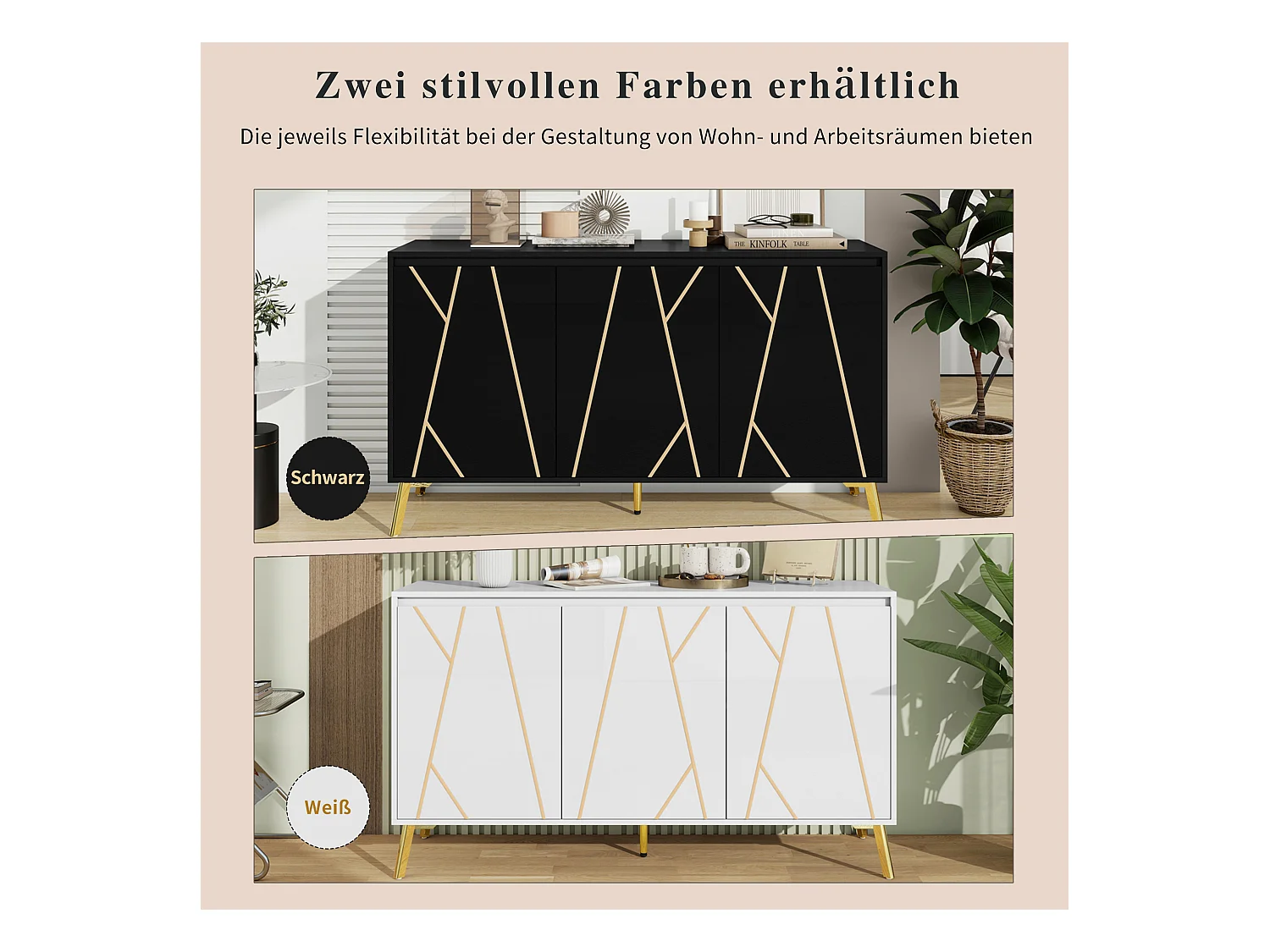 Buffet moderne 3 portes sans poignées avec ligne unique – Meuble élégant pour salle à manger, salon et cuisine – Noir