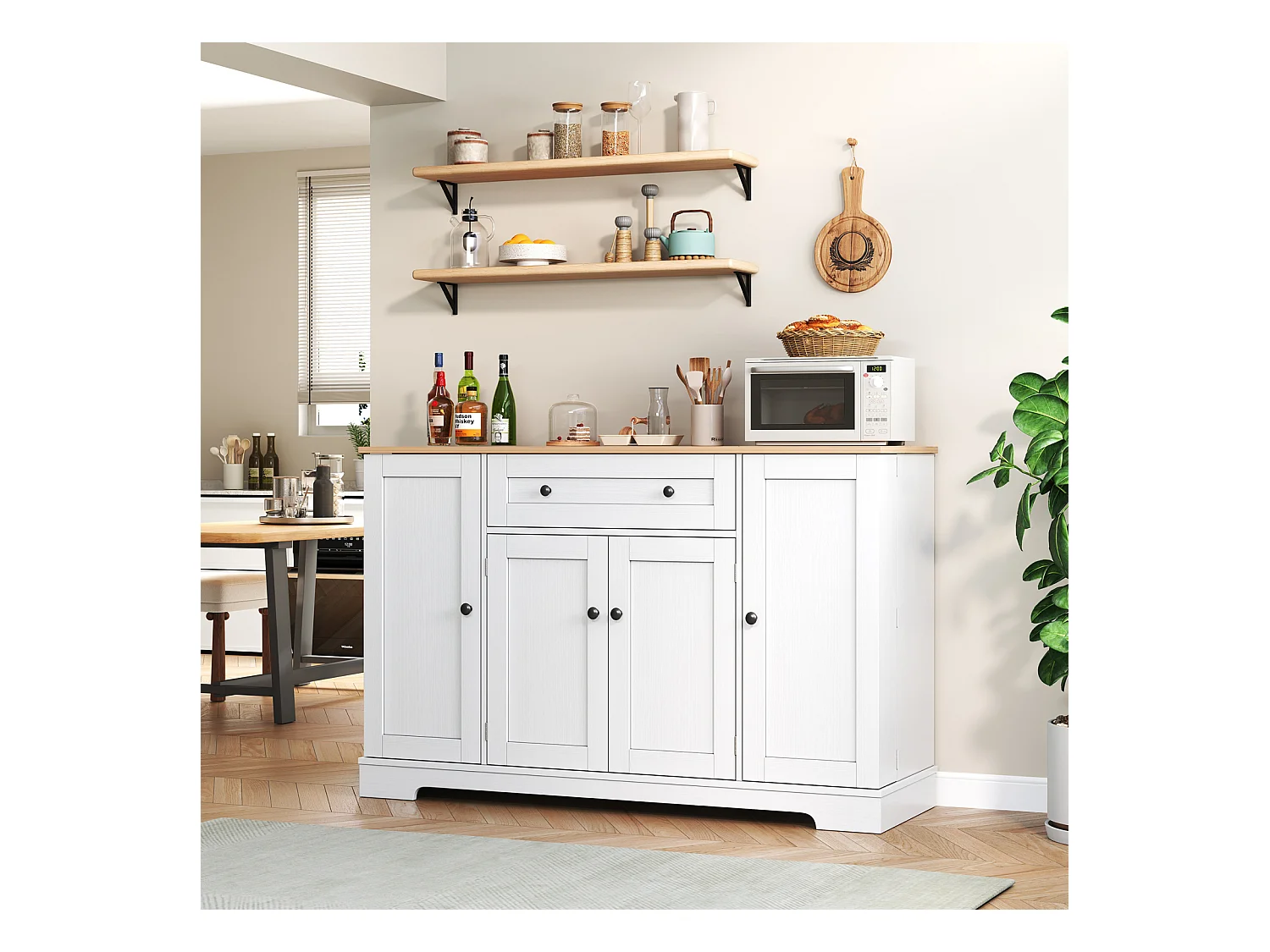 Multifunctioneel keukenkastje met lade, deuren en verstelbare planken, modern anti-kanteldesign, ideaal voor keuken, woonkamer en slaapkamer