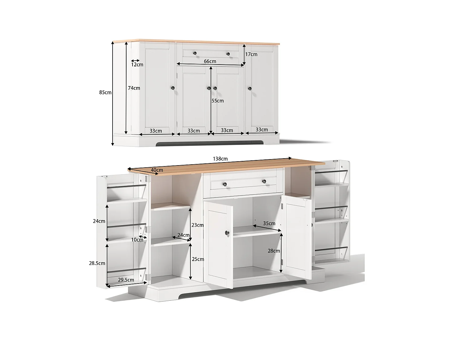Buffet de cuisine multifonction, avec tiroir, portes et étagères réglables, design moderne anti-basculement, idéal cuisine, salon et chambre