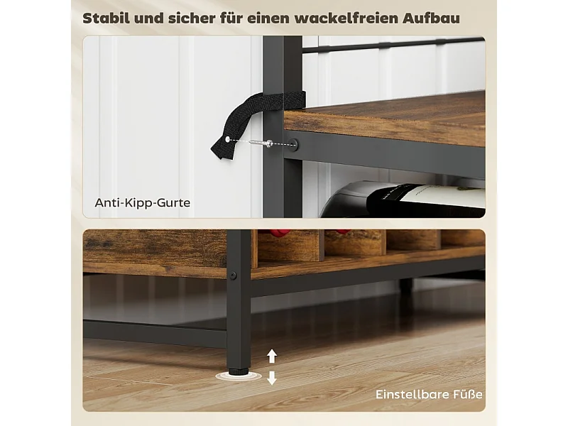 Estante de cocina con encimera, paneles metálicos y 5 ganchos - Armario para especias, ollas y sartenes, color marrón