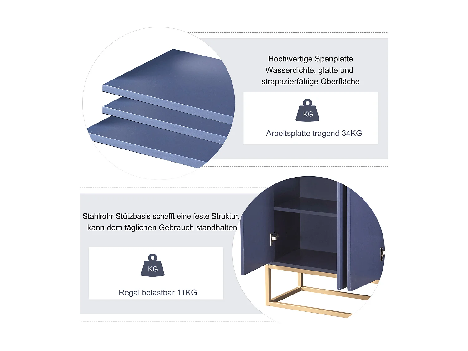 Modern minimalistisch dressoir met 4 deuren zonder handgrepen - elegant meubilair voor eetkamer, woonkamer en keuken - marineblauw