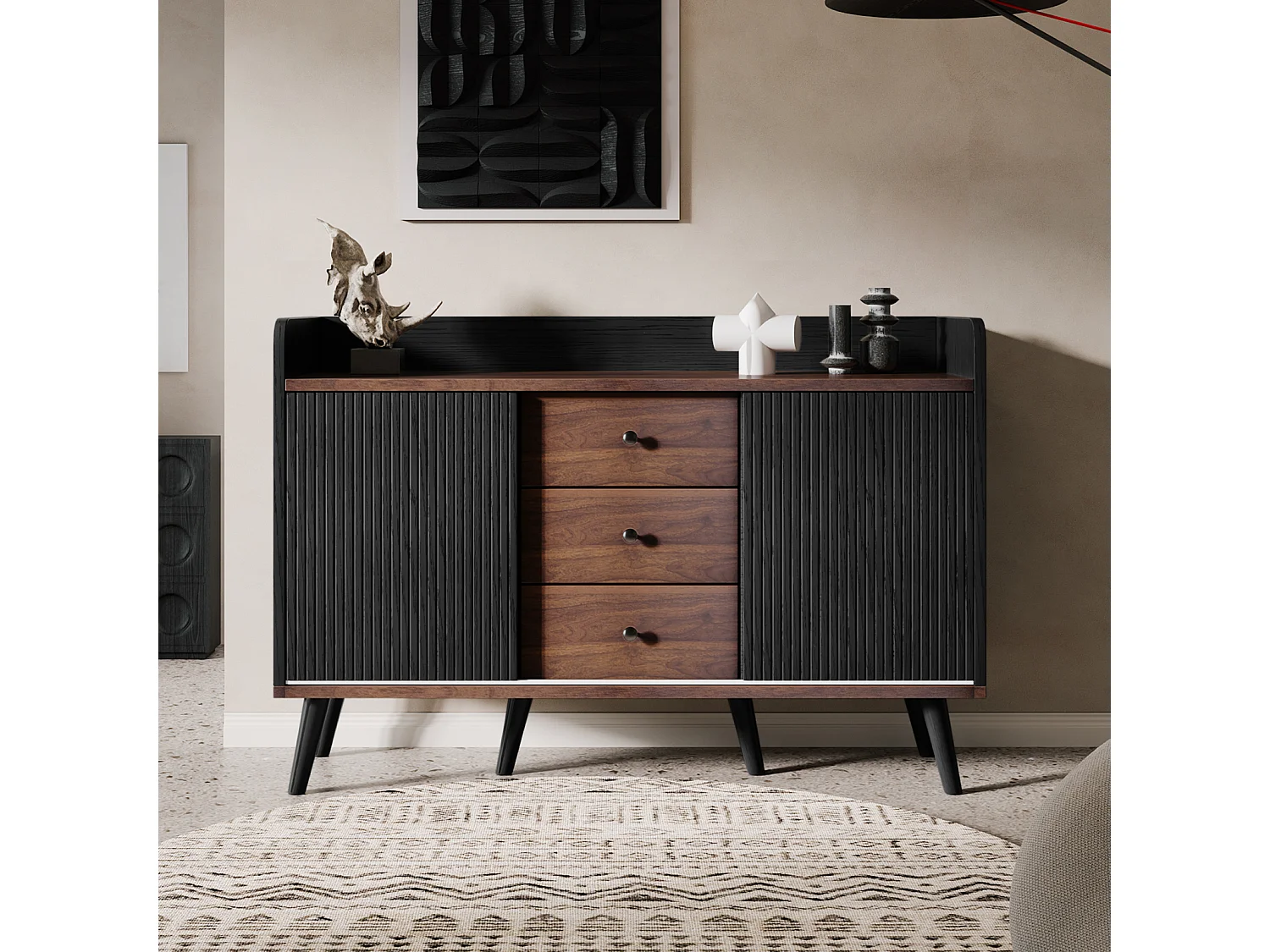 Dressoir met 3 lades – Prachtige moderne houtlook met opbergplanken – Voor slaapkamer en woonkamer – H80 x B117,5 x D40 cm