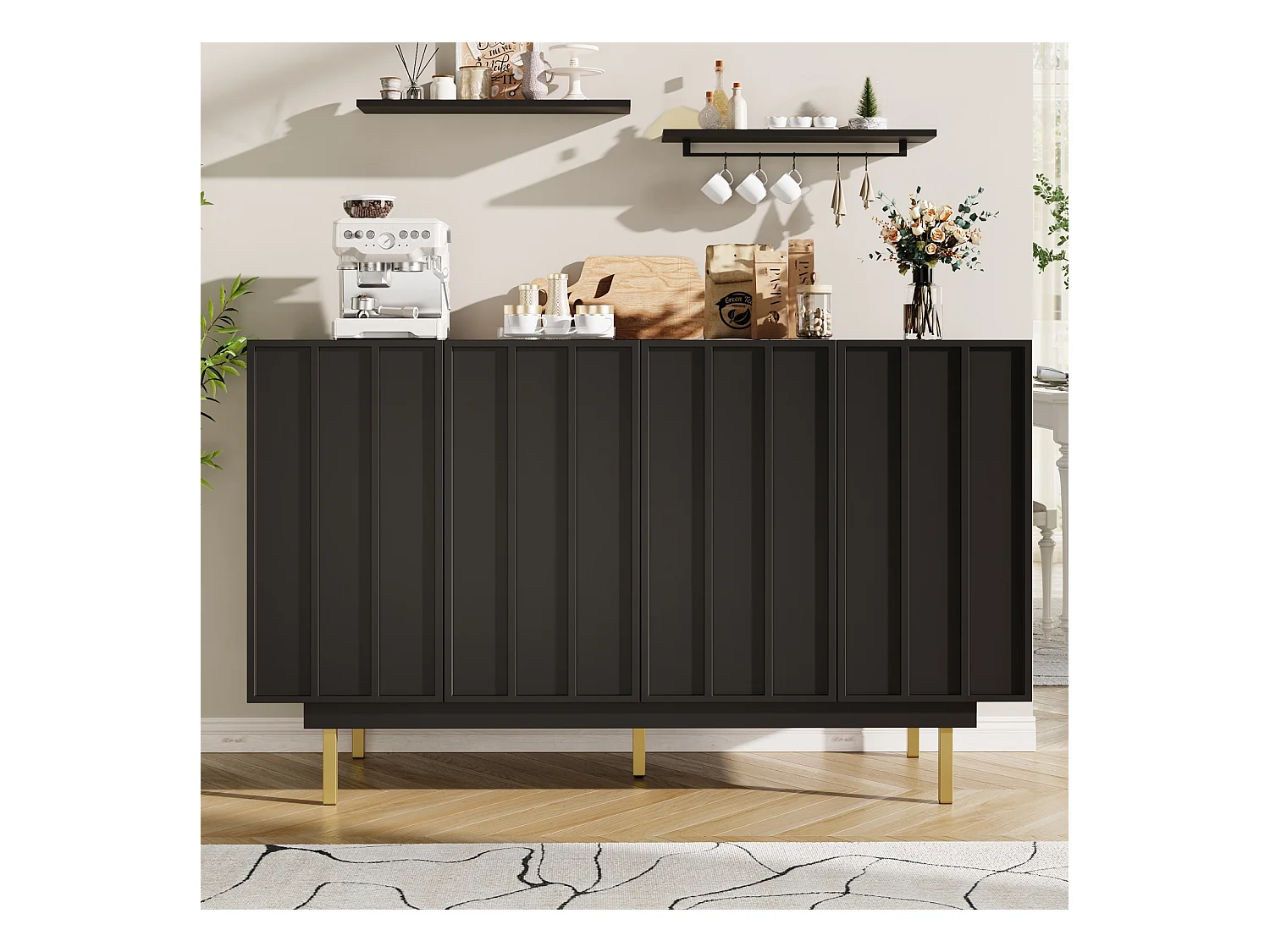 Buffet noir 140×38,5×82,5 cm, meuble de rangement salle à manger et salon avec design unique et élégantes – Meuble autoportant