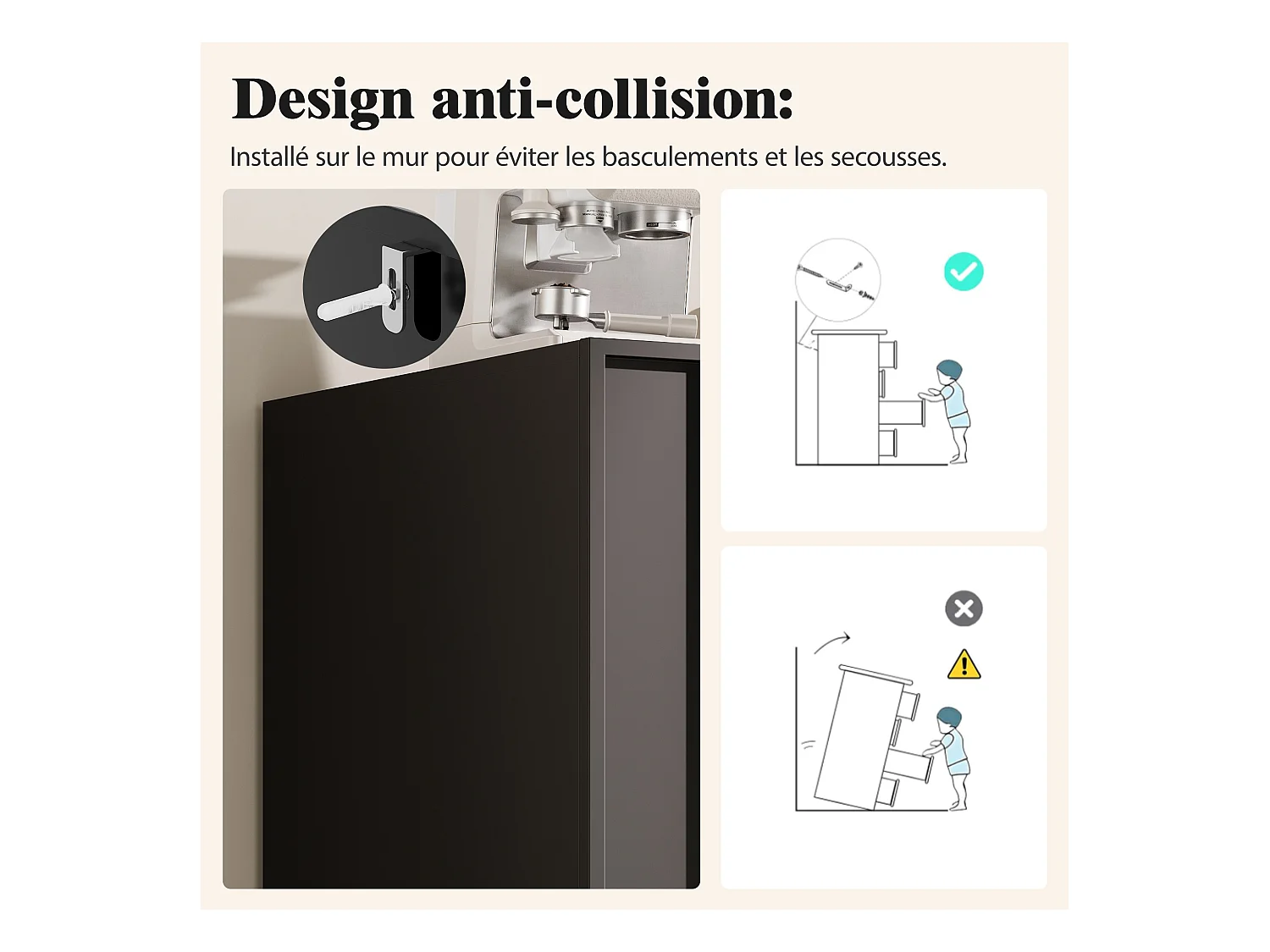 Buffet noir 140×38,5×82,5 cm, meuble de rangement salle à manger et salon avec design unique et élégantes – Meuble autoportant