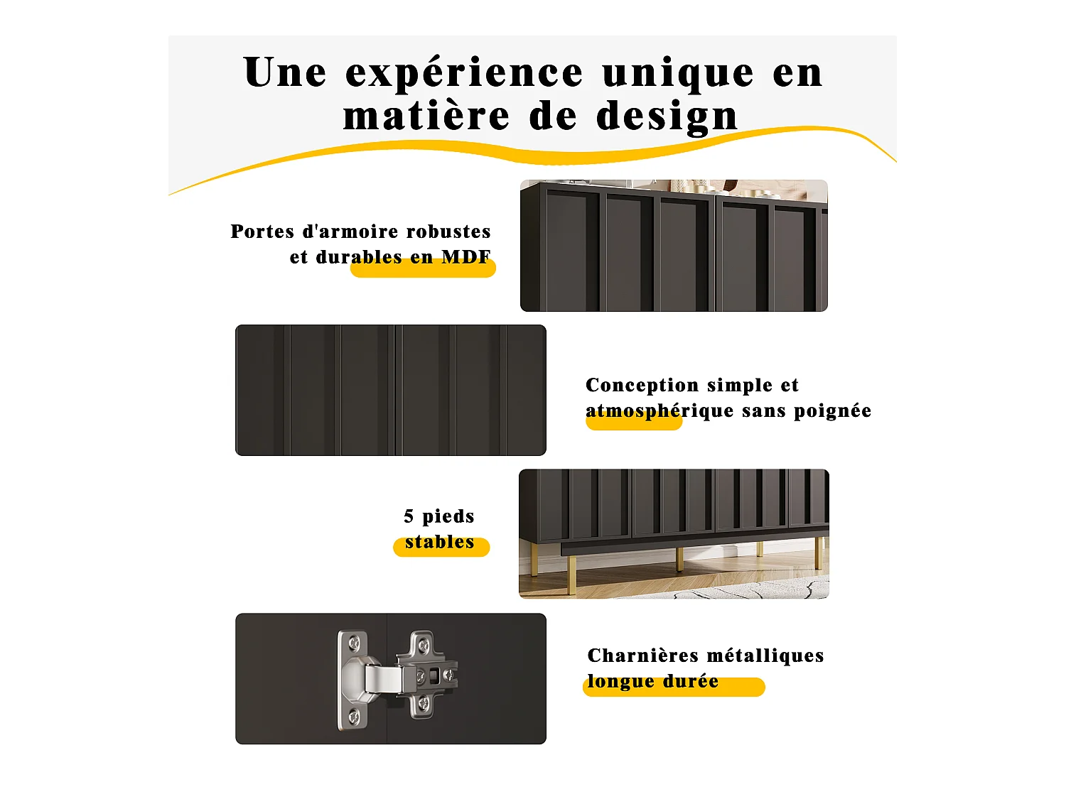 Buffet noir 140×38,5×82,5 cm, meuble de rangement salle à manger et salon avec design unique et élégantes – Meuble autoportant