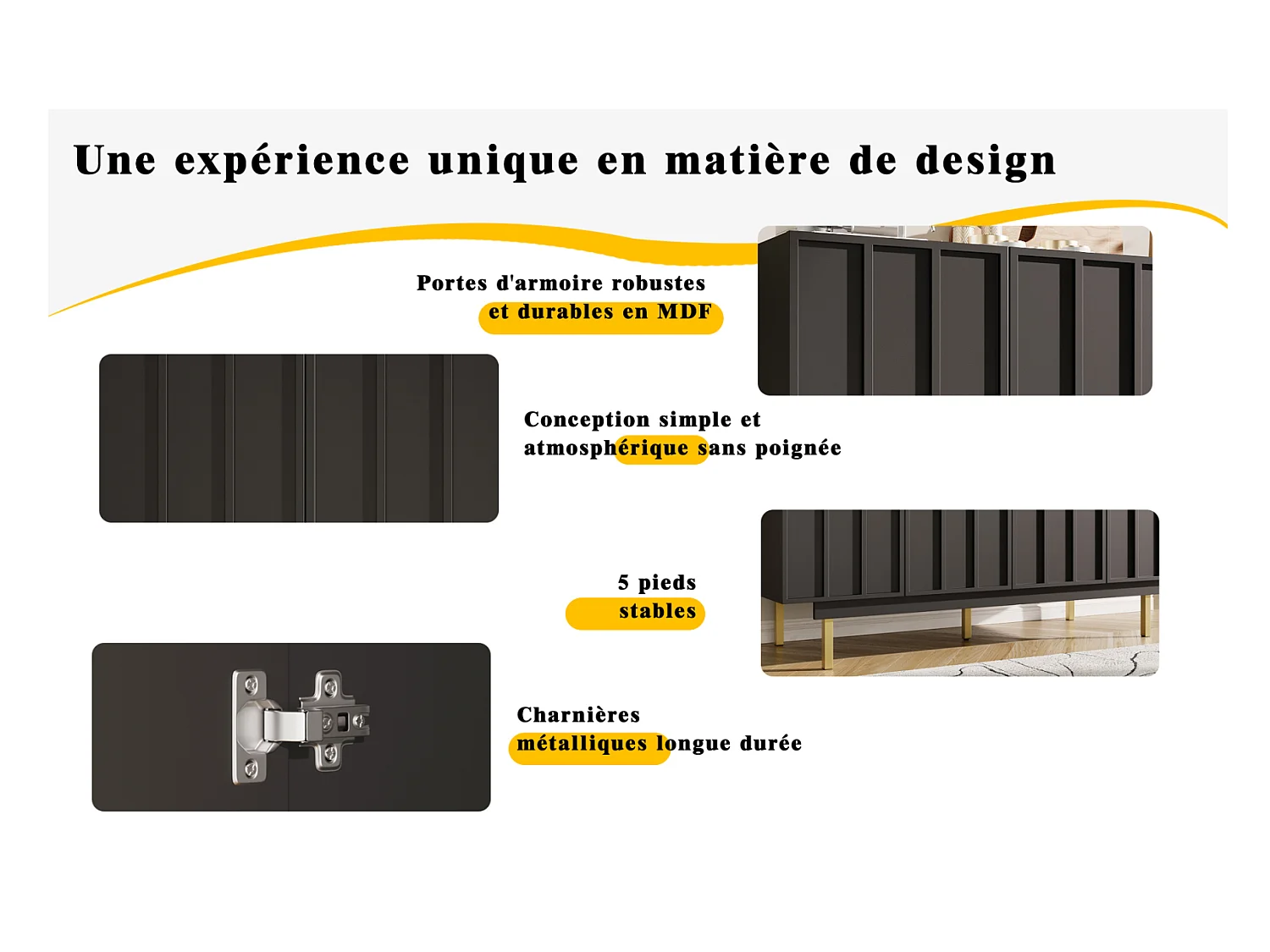 Buffet noir 140×38,5×82,5 cm, meuble de rangement salle à manger et salon avec design unique et élégantes – Meuble autoportant