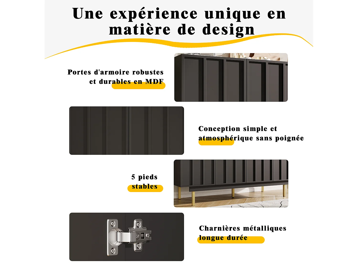 Zwarte dressoir 140×38,5×82,5 cm, eetkamer- en woonkameropbergmeubel met uniek en elegant design – Vrijstaand meubel