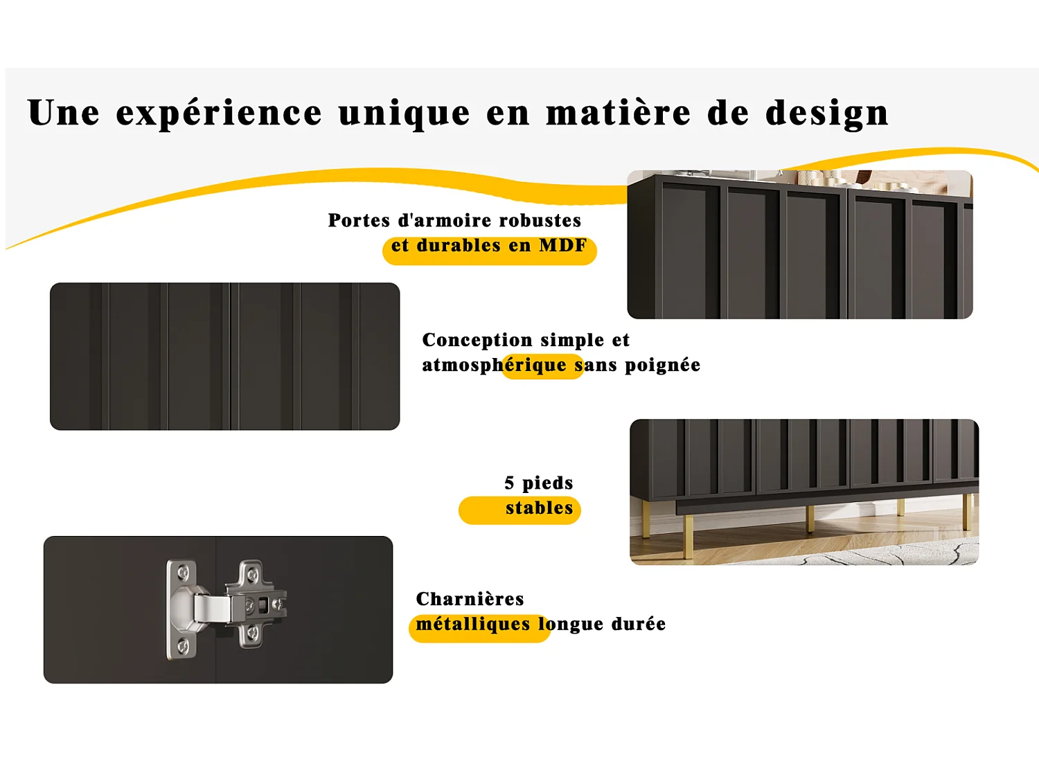 Zwarte dressoir 140×38,5×82,5 cm, eetkamer- en woonkameropbergmeubel met uniek en elegant design – Vrijstaand meubel