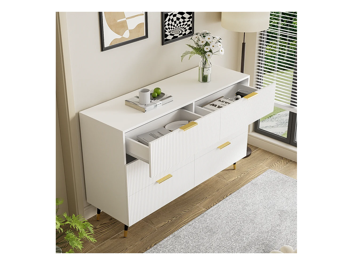 Buffet élégant au design moderne, avec tiroirs, grand espace de rangement, idéal salon, salle à manger et chambre