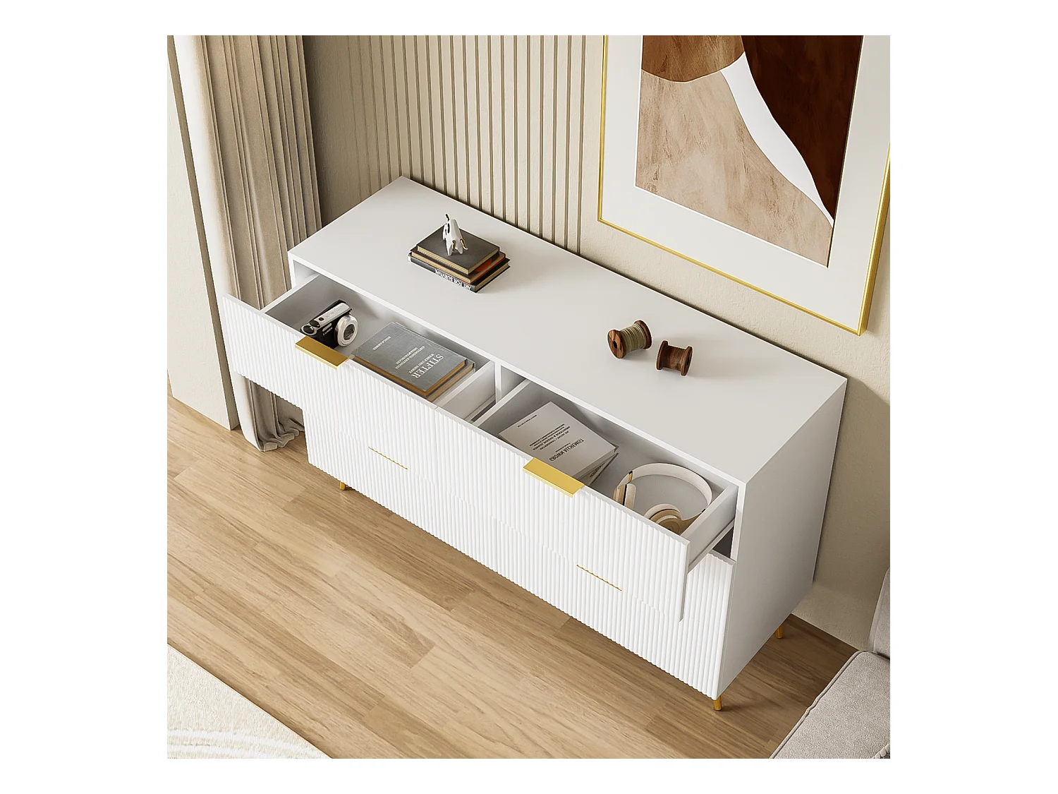 Buffet élégant au design moderne, avec tiroirs, grand espace de rangement, idéal salon, salle à manger et chambre