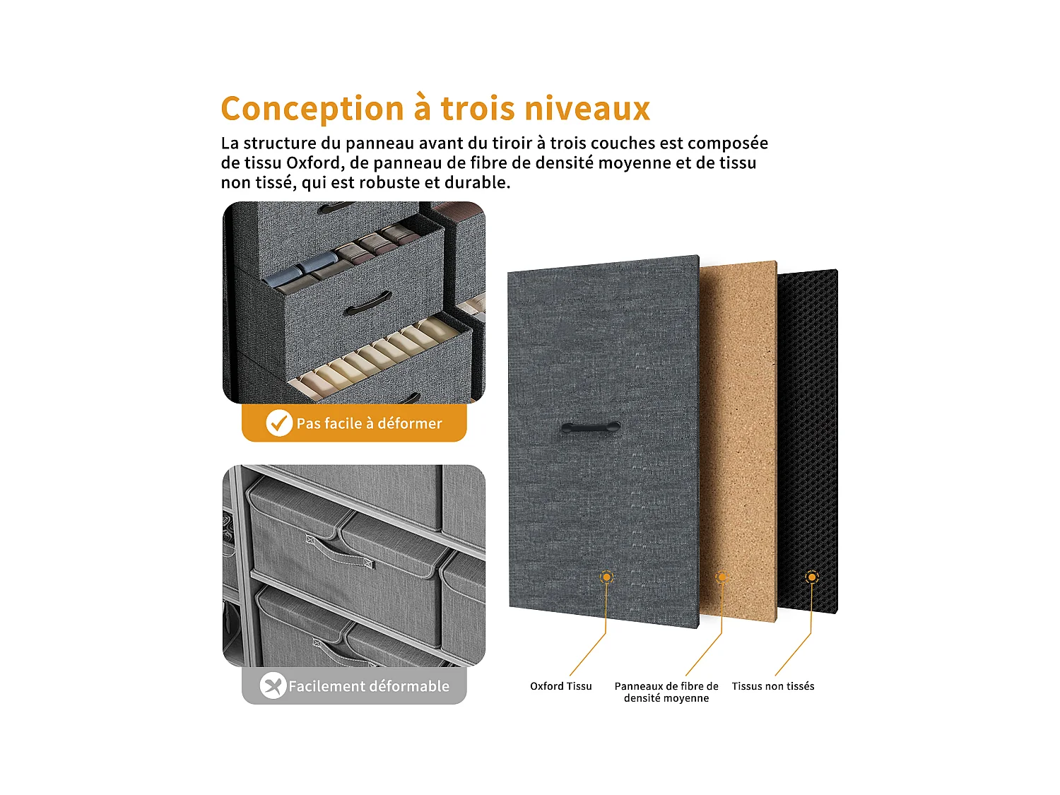 Commode textile 9 tiroirs en tissu non tissé 80 g, rangement pratique et léger pour chambre, salon ou bureau, design moderne