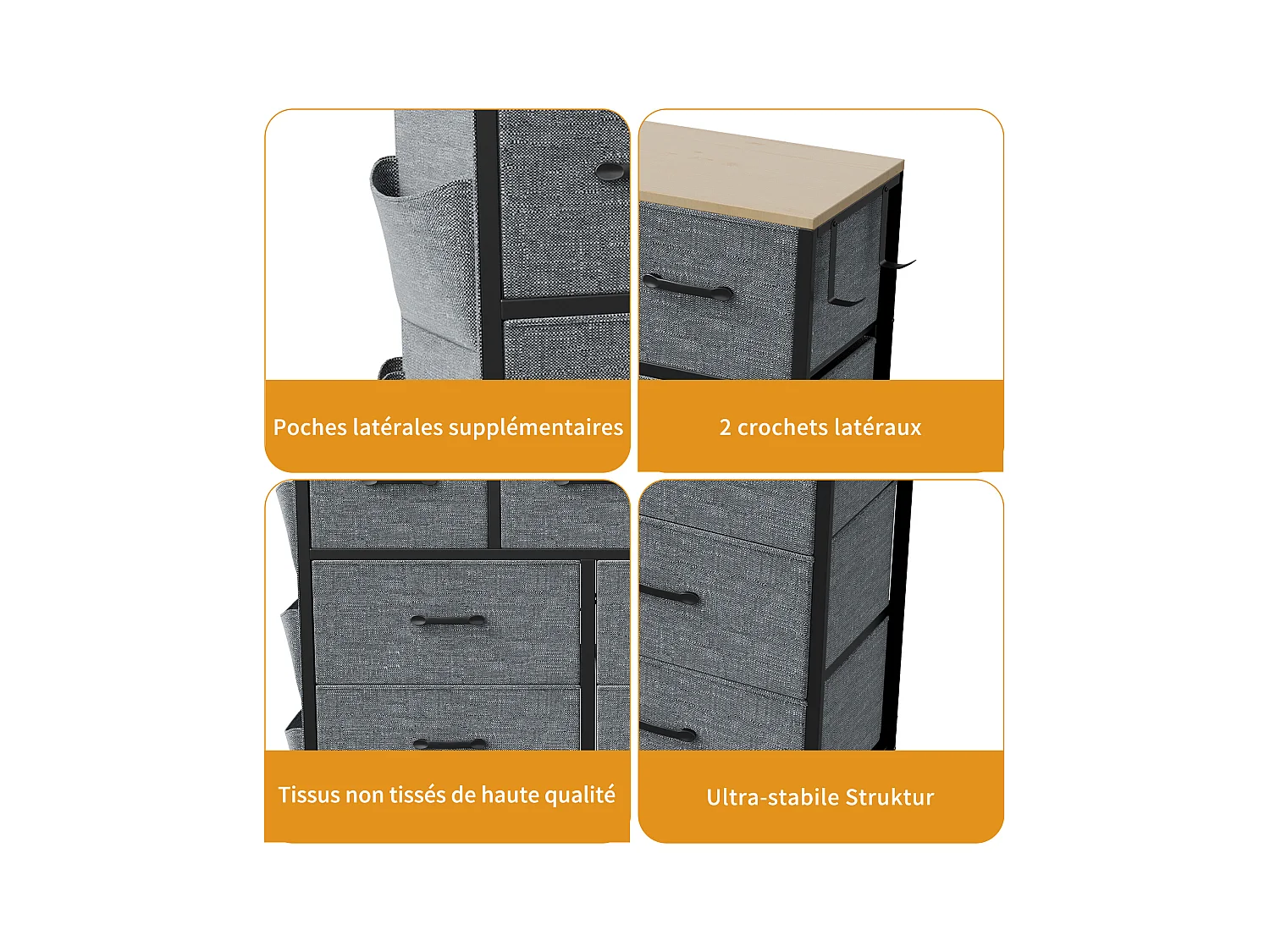 Commode textile 9 tiroirs en tissu non tissé 80 g, rangement pratique et léger pour chambre, salon ou bureau, design moderne