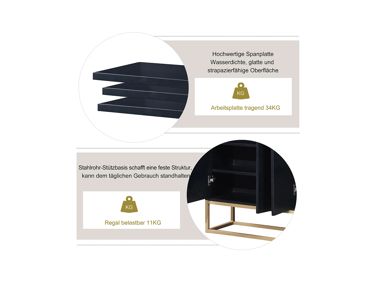 Buffet moderne 4 portes sans poignées – Design minimaliste noir, élégant et pratique pour salle à manger, salon et cuisine