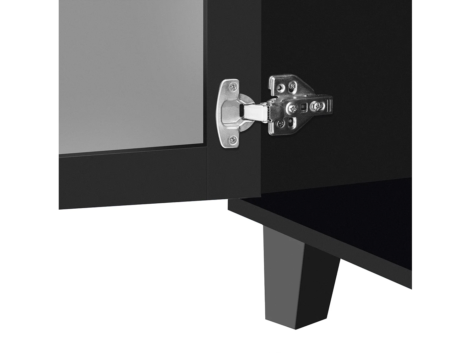 Buffet noir miroir 4 portes avec poignées en cristal et étagères amovibles – 160 x 40 x 84 cm, élégant et pratique pour salon et salle à manger