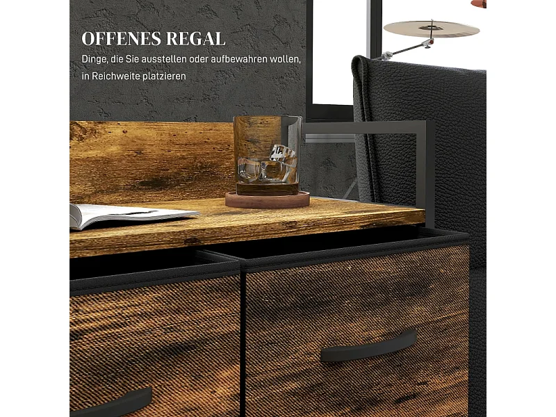 Elegante ladekast 60 x 29 x 85 cm – 4 stoffen lades – Modern design dressoir in bruin en zwart