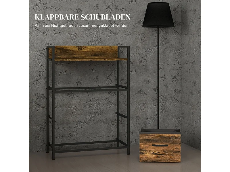 Elegante ladekast 60 x 29 x 85 cm – 4 stoffen lades – Modern design dressoir in bruin en zwart