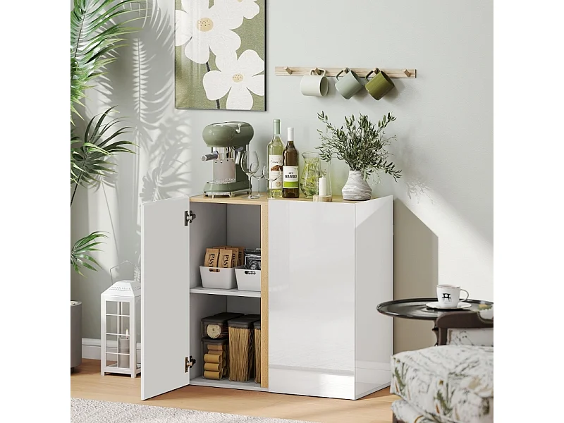 Buffet/commode avec portes à fermeture douce et étagères réglables – Idéal pour salon, cuisine ou salle à manger – Blanc