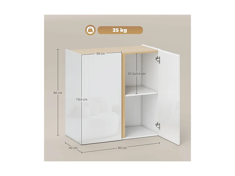 Buffet/commode avec portes à fermeture douce et étagères réglables – Idéal pour salon, cuisine ou salle à manger – Blanc