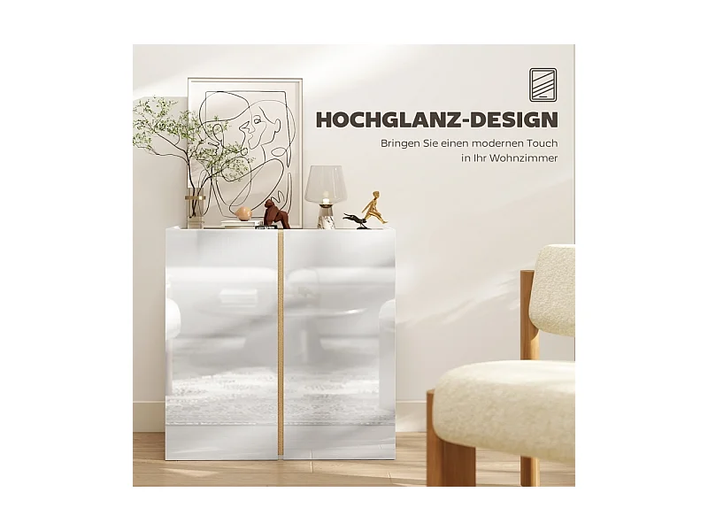 Buffet/commode avec portes à fermeture douce et étagères réglables – Idéal pour salon, cuisine ou salle à manger – Blanc